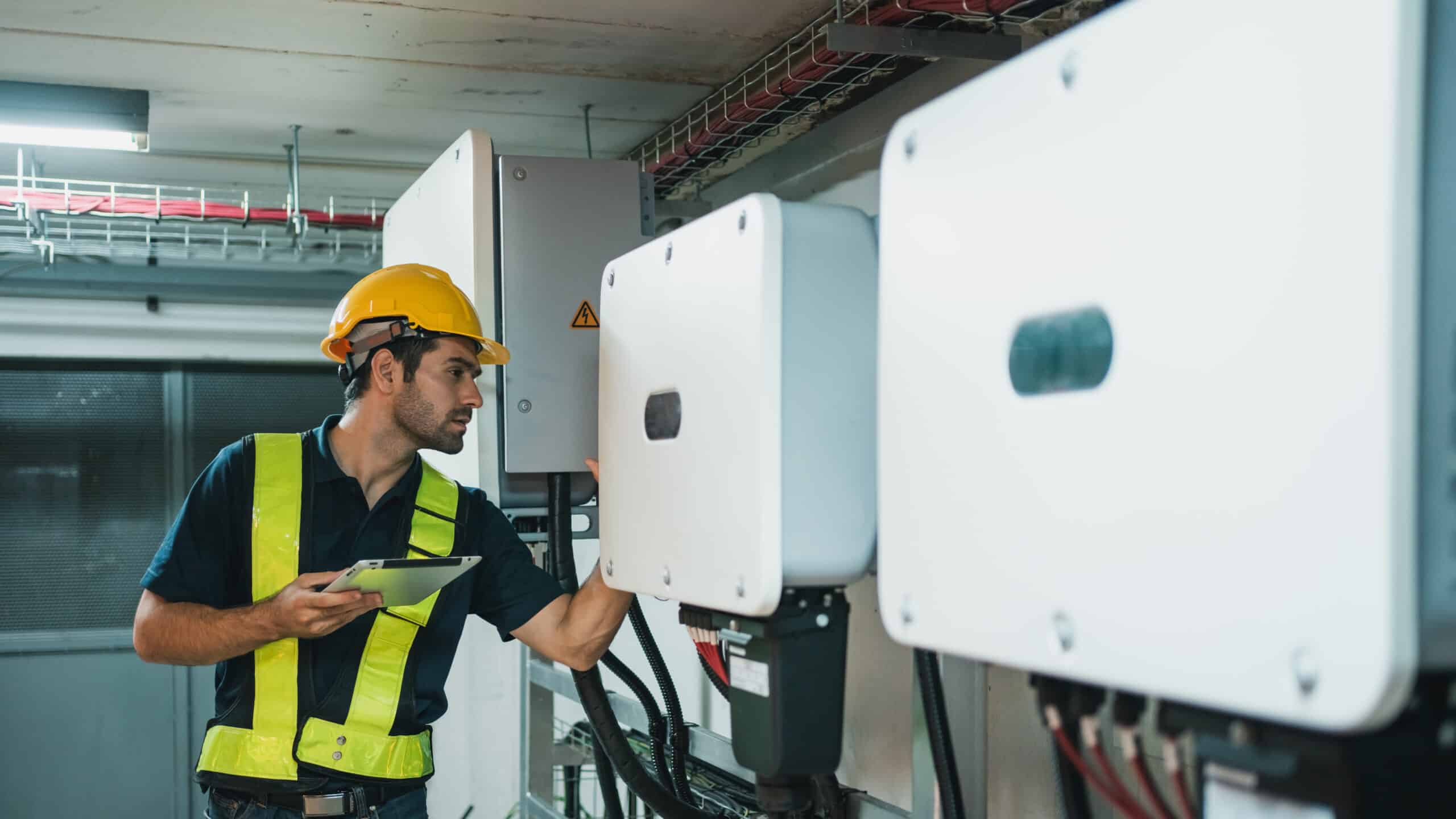 solar inverters getting repaired by technician